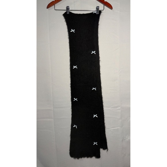 Accessories - Black Fuzzy Scarf with White Bow‎ Accents